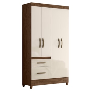 Guarda Roupa Solteiro Madri 4 Portas e 2 Gavetas Castanho Wood/Off White - Moval