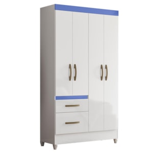 Guarda Roupa Solteiro Madri 4 Portas e 2 Gavetas Color Flex Branco/Azul - Moval