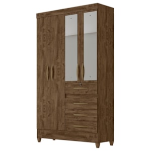 Guarda Roupa Solteiro Sobral 4 Portas e 4 Gavetas Castanho Wood com Espelho - Moval