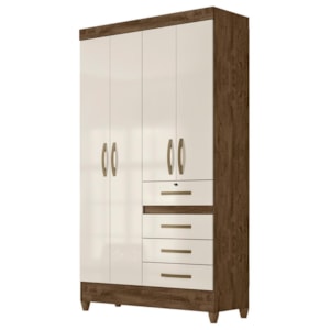 Guarda Roupa Solteiro Sobral 4 Portas e 4 Gavetas Castanho Wood/Off White - Moval