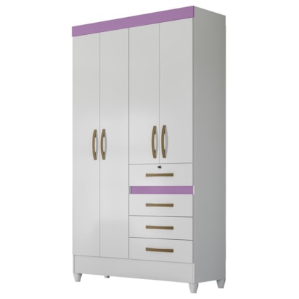 Guarda Roupa Solteiro Sobral 4 Portas e 4 Gavetas Color Flex Branco/Lilás - Moval