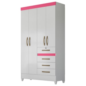 Guarda Roupa Solteiro Sobral 4 Portas e 4 Gavetas Color Flex Branco/Rosa - Moval