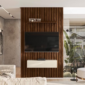 Home Suspenso Arcade Ripado 149,4 cm com 1 Gaveta para TV até 50” Palisandro/Off White - PR Móveis