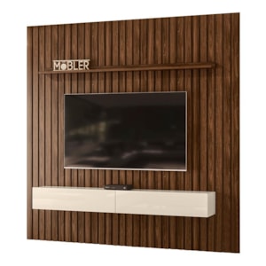 Home Suspenso Arcade Ripado 249 cm com 2 Gavetas para TV até 80” Palisandro/Off White - PR Móveis  