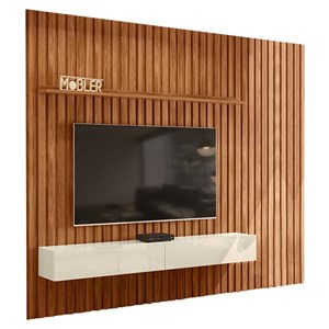 Home Suspenso Arcade Ripado 298,8 cm com 2 Gavetas para TV até 80” Cinamomo Mel/Off White - PR Móveis  