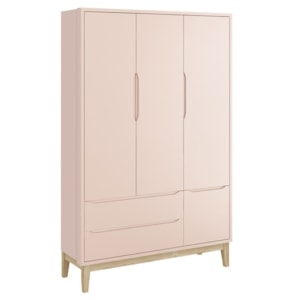 Jogo de Quarto Classic Guarda Roupa 3 Portas e Cômoda 3 Gavetas Rosa Fosco com Pés Madeira Natural - Reller Móveis