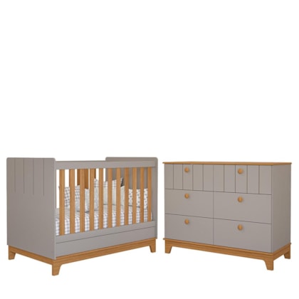 Jogo de Quarto Infantil Biscoito Cômoda 6 Gavetas e Berço Fendi/Nature - Permóbili Baby