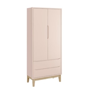 Jogo de Quarto Infantil Classic Guarda Roupa 2 Portas e Cômoda 6 Gavetas Rosa Fosco com Pés Madeira Natural - Reller Móveis