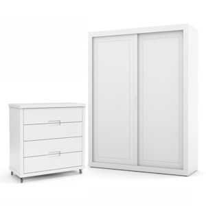 Jogo de Quarto Infantil com Guarda Roupa 2 Portas de Correr e Cômoda 4 Gavetas Tutto New Branco Soft - Matic Móveis 