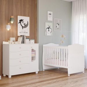 Jogo de Quarto Infantil Cômoda Riso e Berço Conforto Branco - Permóbili Baby