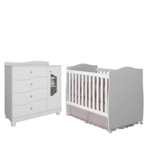 Jogo de Quarto Infantil Cômoda Riso e Berço Conforto Branco - Permóbili Baby