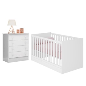 Jogo de Quarto Infantil Doce Sonho Cômoda 4 Gavetas e Berço Mini Cama Branco - Qmovi 