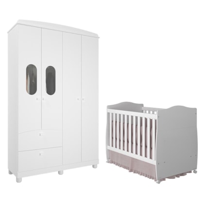 Jogo de Quarto Infantil Guarda Roupa Fofura e Berço Conforto Branco - Permóbili Baby