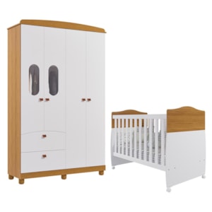 Jogo de Quarto Infantil Guarda Roupa Fofura e Berço Conforto Nature/Branco - Permóbili Baby