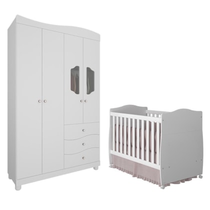 Jogo de Quarto Infantil Guarda Roupa Riso e Berço Conforto Branco - Permóbili Baby