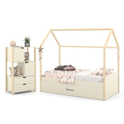 Jogo de Quarto Infantil Kids Liv com Organizador, Cama e Auxiliar New Off White/Natural - Matic Móveis 