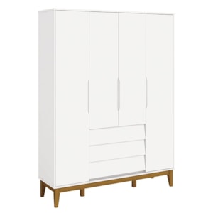 Jogo de Quarto Infantil Noah Classic Guarda Roupa 4 Portas e Cômoda 4 Gavetas Branco Fosco com Pés Amadeirado - Reller Móveis