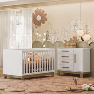 Jogo de Quarto Infantil Q Encanto Slim Cômoda e Berço Mini Cama Branco Acetinado - Qmovi