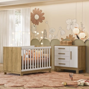 Jogo de Quarto Infantil Q Encanto Slim Cômoda e Berço Mini Cama Freijó/Branco Acetinado - Qmovi