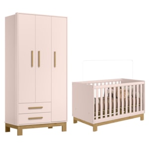 Jogo de Quarto Infantil Q Encanto Slim Guarda Roupa e Berço Mini Cama Rosa Acetinado - Qmovi