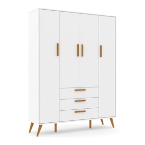 Jogo de Quarto Infantil Retrô Guarda Roupa 4 Portas e Cômoda com Porta Branco Soft/Eco Wood - Matic Móveis 