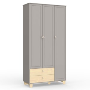 Jogo de Quarto Infantil Rope Guarda Roupa 3 Portas e Berço Natural/Cinza - Matic Móveis