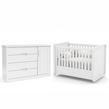 Jogo de Quarto Infantil Tutto New com Berço e Cômoda 1 Porta Branco Soft - Matic Móveis  