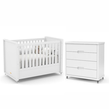 Jogo de Quarto Infantil Tutto New com Berço e Cômoda 4 Gavetas Branco Soft - Matic Móveis  