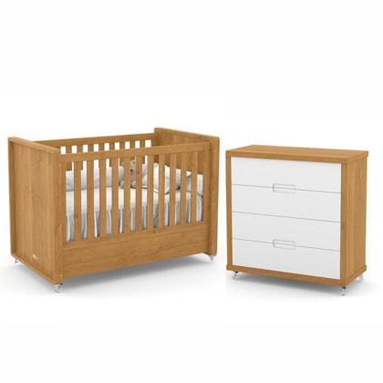 Jogo de Quarto Infantil Tutto New com Berço e Cômoda 4 Gavetas Freijó/Branco Soft - Matic Móveis  