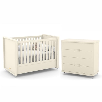 Jogo de Quarto Infantil Tutto New com Berço e Cômoda 4 Gavetas Off White - Matic Móveis  