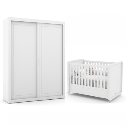 Jogo de Quarto Infantil Tutto New com Guarda Roupa 2 Portas e Berço Branco Soft - Matic Móveis  