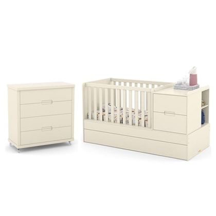 Jogo de Quarto Infantil Tutto New Cômoda 4 Gavetas e Berço Multifuncional Formare Off White - Matic Móveis