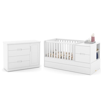 Jogo de Quarto Infantil Tutto New Cômoda com Porta e Berço Multifuncional Formare Branco Soft - Matic Móveis