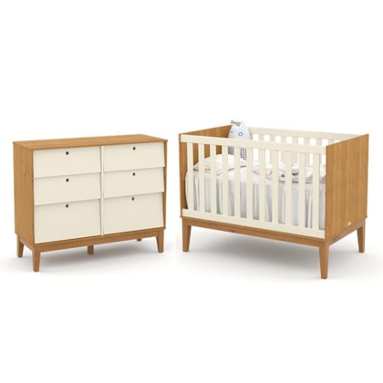 Jogo de Quarto Infantil Unique com Cômoda 6 Gavetas e Berço Freijó/Off White/Eco Wood - Matic Móveis  