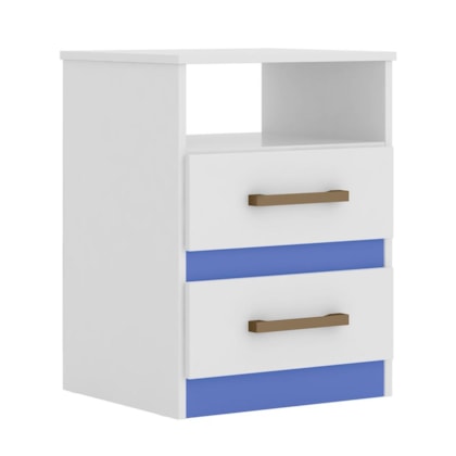 Mesa de Cabeceira Apolo 2 Gavetas Color Flex Branco/Azul - Moval