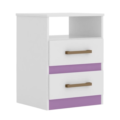 Mesa de Cabeceira Apolo 2 Gavetas Color Flex Branco/Lilás - Moval