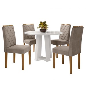 Mesa de Jantar 100x100 com 4 Cadeiras Isabela Off White/Ipê/Marrom Rosê - PR Móveis 
