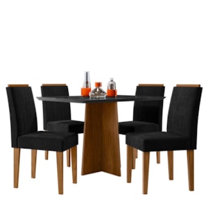 Mesa de Jantar Anitta 120x80 com 4 Cadeiras Ana Ypê/Preto/Veludo Preto - New Ceval