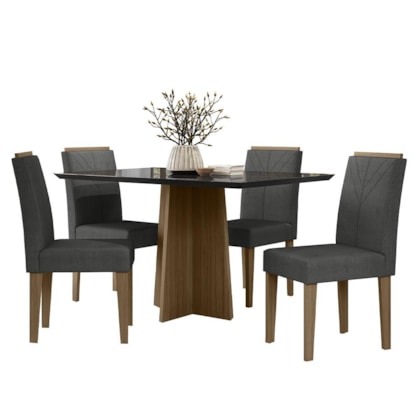 Mesa de Jantar Anitta 135x90 com 4 Cadeiras Amanda Imbuia/Preto/Linho Cinza Escuro - New Ceval