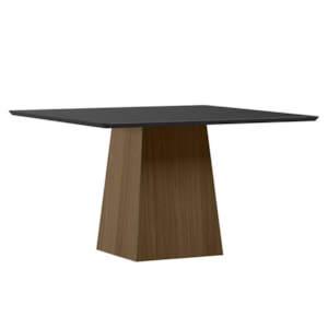 Mesa de Jantar Bárbara 135x135 Imbuia/Preto Tampo em MDF com Vidro - New Ceval