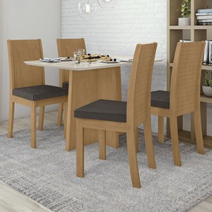 Mesa de Jantar Celebrare 120cm e 4 Cadeiras Athenas Amêndoa/Off White/Veludo Marrom - Móveis Lopas