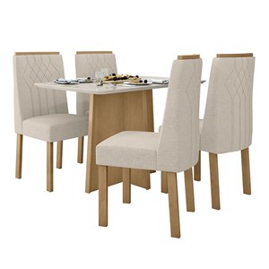 Mesa de Jantar Celebrare 120x80 com 4 Cadeiras Exclusive Amêndoa/Off White/Linho Bege - Móveis Lopas