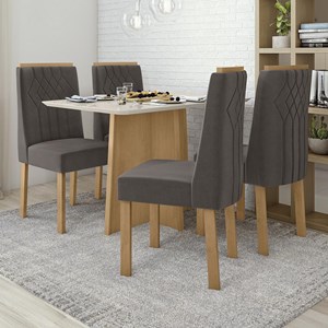 Mesa de Jantar Celebrare 120x80 com 4 Cadeiras Exclusive Amêndoa/Off White/Veludo Marrom - Móveis Lopas