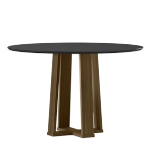 Mesa de Jantar Isabela 120x120 Imbuia/Preto Tampo em MDF com Vidro - New Ceval