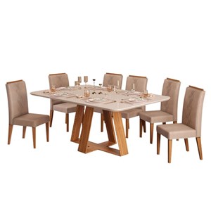 Mesa de Jantar Kiara com 6 Cadeiras Yasmin Carvalho Nobre/Off White/Kraft - PR Móveis  