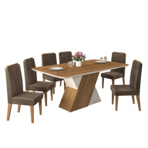 Conjunto Mesa de Jantar Zoe Cinza com Vidro e 8 Cadeiras Amelia