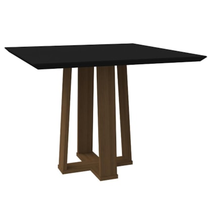 Mesa de Jantar Tampo com Vidro Valencia 100x100 Imbuia/Preto - PR Móveis