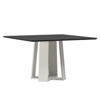 Mesa de Jantar Valencia 135x135 Off White/Preto Tampo em MDF com Vidro - New Ceval