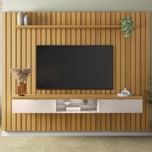 Painel Ripado You Illusion 2.7 Cinamomo/Off White  para TV até 75” - HB Móveis