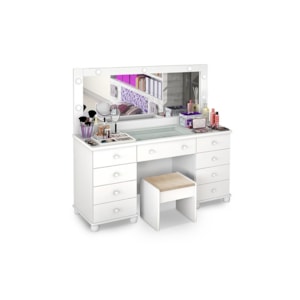 Penteadeira Camarim com LED com Banqueta Branco Acetinado - Potente Móveis Penteadeira Camarim com LED com Banqueta Branco Acetinado - Potente Móveis